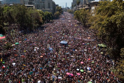 Manifestação em Santiago no dia 8 de março de 2020.