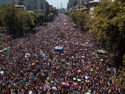 Manifestação em Santiago no dia 8 de março de 2020.