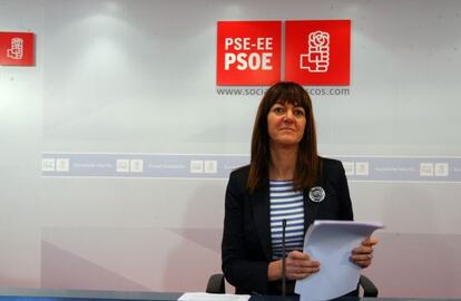 Idoia Mendia, durante su rueda de prensa en Bilbao.