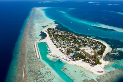 Aerial view of Dhangethi island (Maldives).