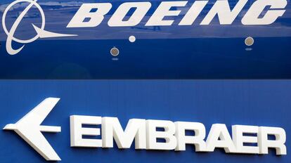 Logos de las compa&ntilde;&iacute;as aeroespaciales Boeing y Embraer