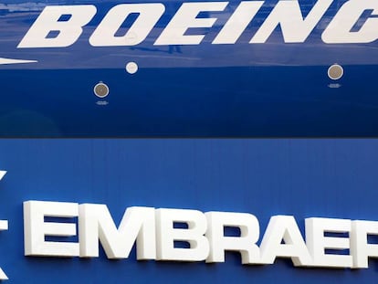 Logos de las compa&ntilde;&iacute;as aeroespaciales Boeing y Embraer