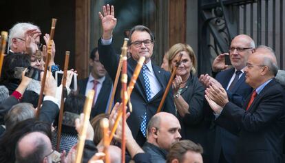 Artur Mas, durante su declaraci&oacute;n como imputado en el TSJC, en 2015.