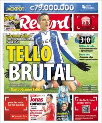 Portada del diario Record dedicada a Tello