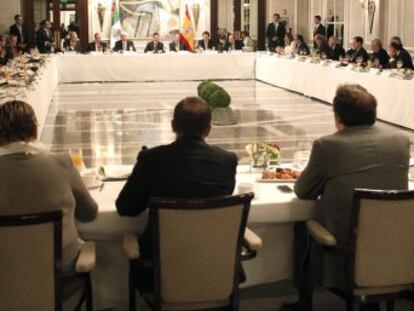 Peña Nieto durante la reunión que ha mantenido hoy en Madrid con empresarios españoles.