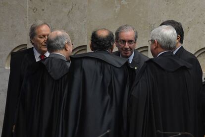 Cunha, ao centro, no abertura do ano no Judici&aacute;rio. 