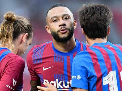 Jugadores del FC Barcelona, durante un partido de esta pretemporada.