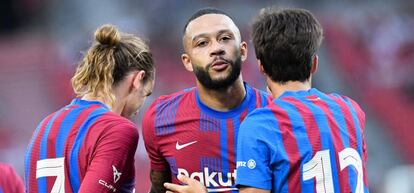 Jugadores del FC Barcelona, durante un partido de esta pretemporada.