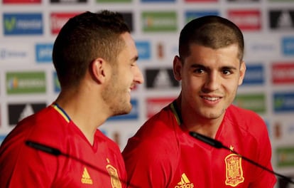 Morata y Koke en la conferencia de prensa. 