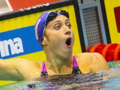 Mireia Belmonte celebra uno de sus r&eacute;cords en piscina corta.