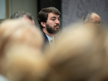 El vicepresidente de la Junta de Castilla y León, Juan García-Gallardo, en una rueda de prensa este lunes, en Zamora.