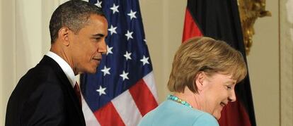 El presidente Obama junto a la canciller Merkel.