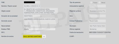 Documento del Registro Público de Comercio de México.