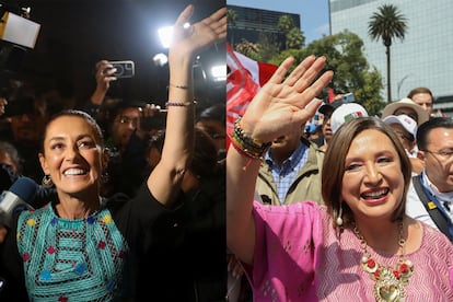 Candidatas Claudia Sheinbaum y Xóchitl Gálvez con huipiles