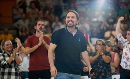 Pablo Iglesias, líder de Unidas Podemos, interviene en un mitin en Las Palmas de Gran Canaria este domingo.