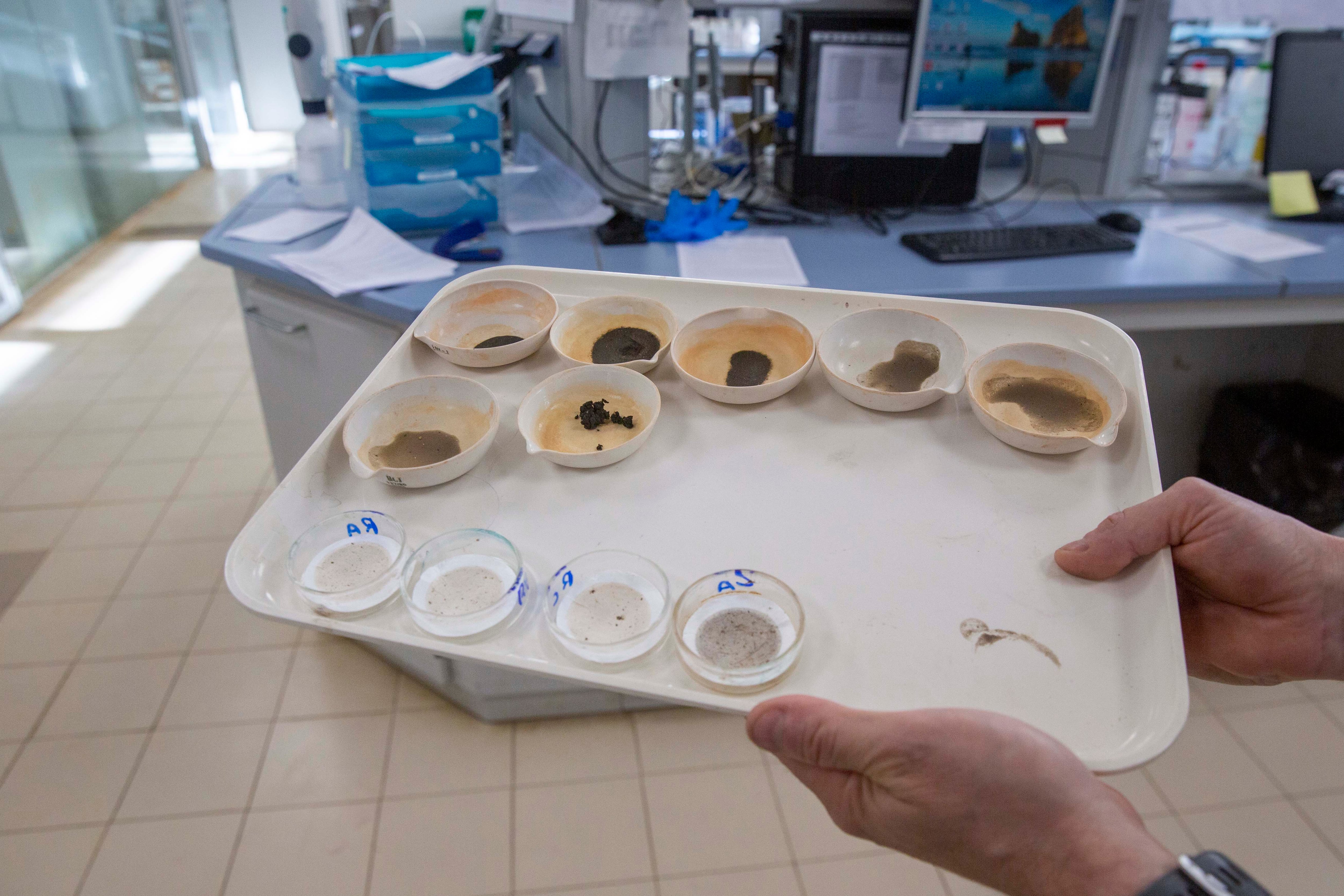 Muestras de lodo para su análisis en laboratorio.