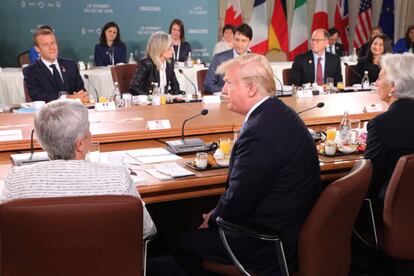 Trump, frente al resto de líderes del G7, incluido Trudeau, el sábado en La Malbaie (Quebec).