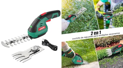 Este modelo de cortasetos y cortacésped tiene un tamaño compacto ideal para pequeñas labores de poda en el jardín.