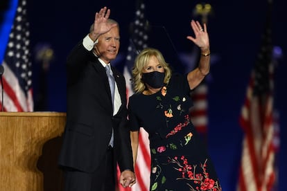 Jill y Joe Biden, celebrando la victoria en las elecciones.