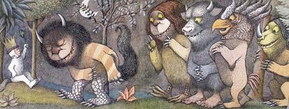 "Y lo hicieron rey de todos los monstruos. &#39;Y ahora&#39;, dijo Max, &#39;¡que empiece la fiesta monstruo!", escribe y dibuja Maurice Sendak en <i>Donde viven los monstruos</i> (Alfaguara).