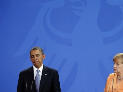 El presidente estadounidense Barack Obama junto a la canciller alemana Angela Merkel en junio de 2013 en Berl&iacute;n.