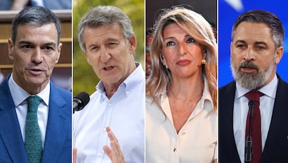 Los líderes políticos Pedro Sánchez, Alberto Núñez Feijóo, Yolanda Díaz y Santiago Abascal.