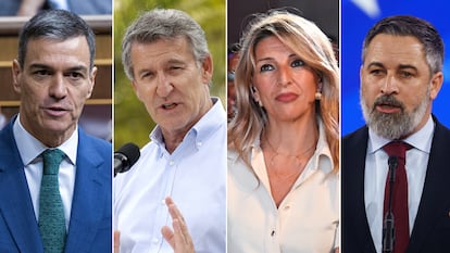 Los líderes políticos Pedro Sánchez, Alberto Núñez Feijóo, Yolanda Díaz y Santiago Abascal.