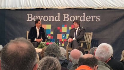 Puigdemont en una charla en Escocia.