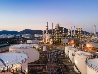 The Oil Refining and Petrochemical Industries plant in twilight time.