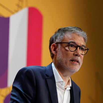 Olivier Faure, First Secretary of the French Socialist Party, delivers a speech during the Summer forum CamPus 2025 of the French Socialist party in Blois, France, August 29, 2025. REUTERS/Stephanie Lecocq