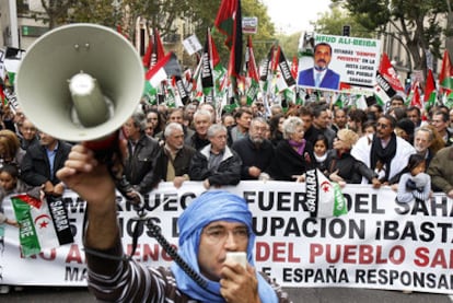 Cabecera de la manifestación prosaharaui que recorrió Madrid el pasado sábado.