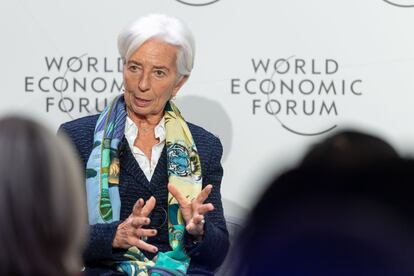 La presidenta del BCE, Christine Lagarde, este jueves en el Foro de Davos.