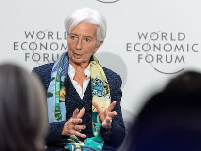 La presidenta del BCE, Christine Lagarde, este jueves en el Foro de Davos.