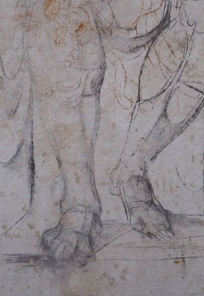 Detalle de los dibujos atribuídos a Miguel Ángel en la habitacíón secreta de la Capilla de los Médici de Florencia.