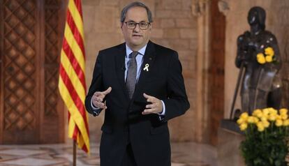 Quim Torra, durante la declaración institucional de Sant Jordi. 