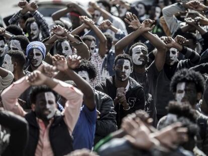 Protesta de subsaharianos que solicitan asilo en Israel.