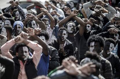 Protesta de subsaharianos que solicitan asilo en Israel.