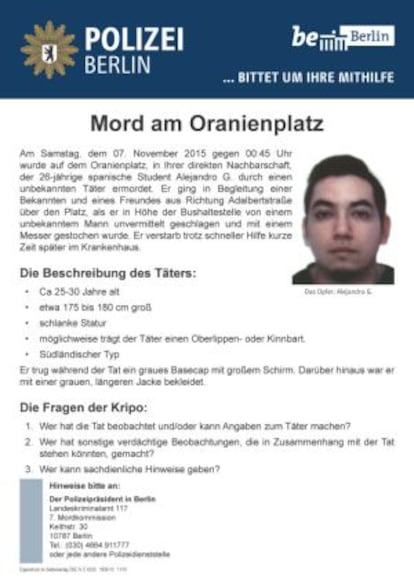 The request for help in solving Alejandro G’s stabbing distributed by police.