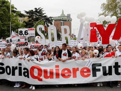 Las plataformas Teruel Existe y Soria ¡Ya! lideran una manifestación de la España vaciada, en Madrid, en septiembre de 2019.