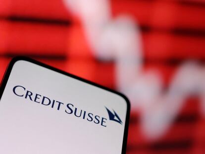 Credit Suisse logo and decreasing stock graph are seen in this picture illustration taken March 16, 2023. REUTERS/Dado Ruvic/Illustration