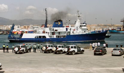 Spanish Civil Guard officers watching the "Ocean Alert," a vessel owned by Odyssey Marine Explorations, near Gibraltar in 2007.