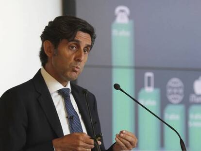 El presidente de Telefónica, José María Álvarez-Pallete, durante la conferencia en el Fórum Deusto sobre la transformación digital el pasado martes.