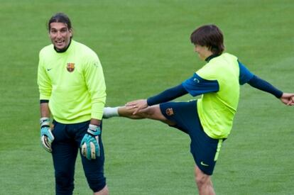 Pinto, a la izquierda, durante un entrenamiento del pasado mes de abril.