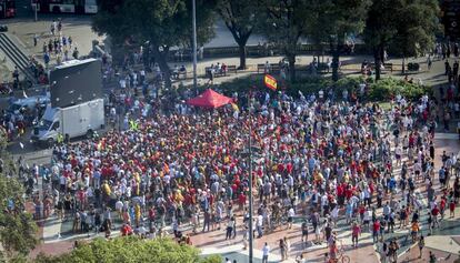 El acto de Barcelona con la selección en plaza Catalunya.