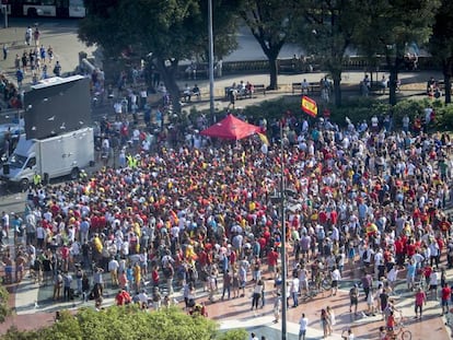 El acto de Barcelona con la selección en plaza Catalunya.