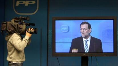 Rajoy has been criticized in the past for giving press conferences, such as this one, via videolink.