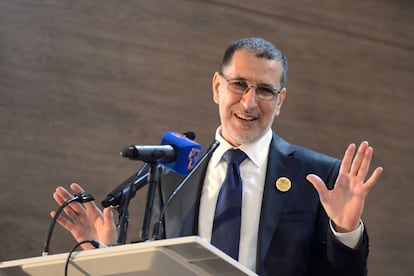 Saadedin el Othmani, jefe de Gobierno en Marruecos, durante una conferencia de prensa en Rabat el 18 de marzo.