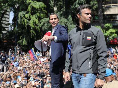 Juan Guaid&oacute; y Leopoldo L&oacute;pez, este martes en Caracas.