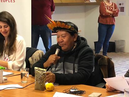 Davi Kopenawa Yanomami, durante audiência da ONU em genebra, nesta terça-feira.