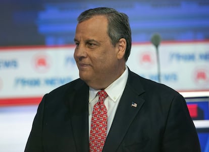 Republican candidate for president former New Jersey Governor Chris Christie stands on stage before the start of the Republican presidential debate at the Fiserv Forum in Milwaukee, Wisconsin, USA, 23 August 2023.